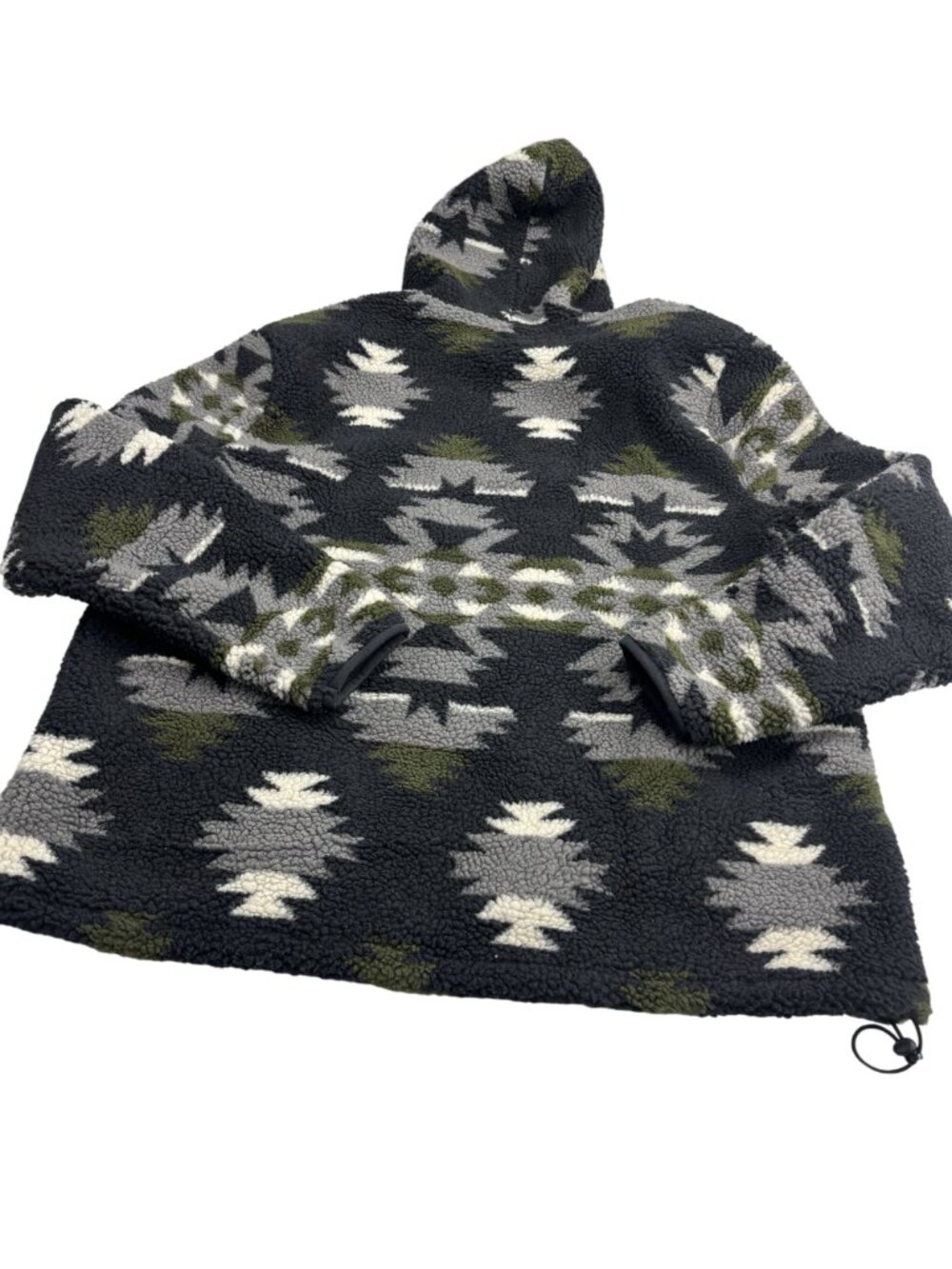 Lucky Brand Mens XL Aztec Pattern Fleece Pullover Hoodie With Zip Pocket Black/G - Picture 2 of 9